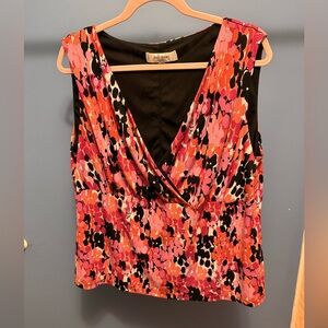 Jones Studio Pink and Black Floral Blouse